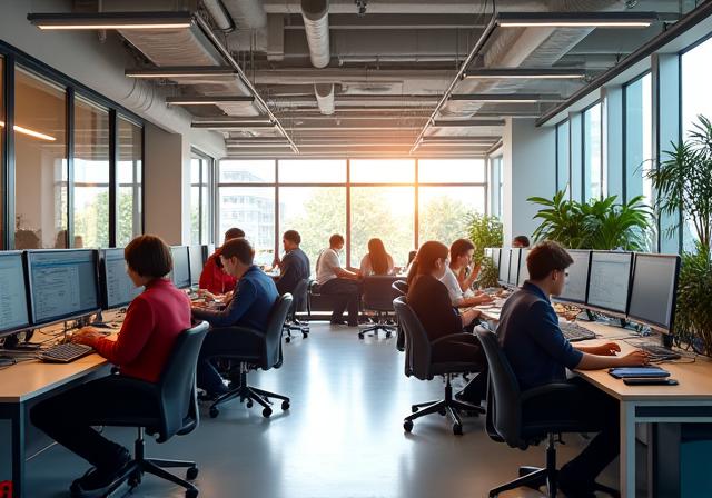 スタートアップ企業の活気あるオフィス風景